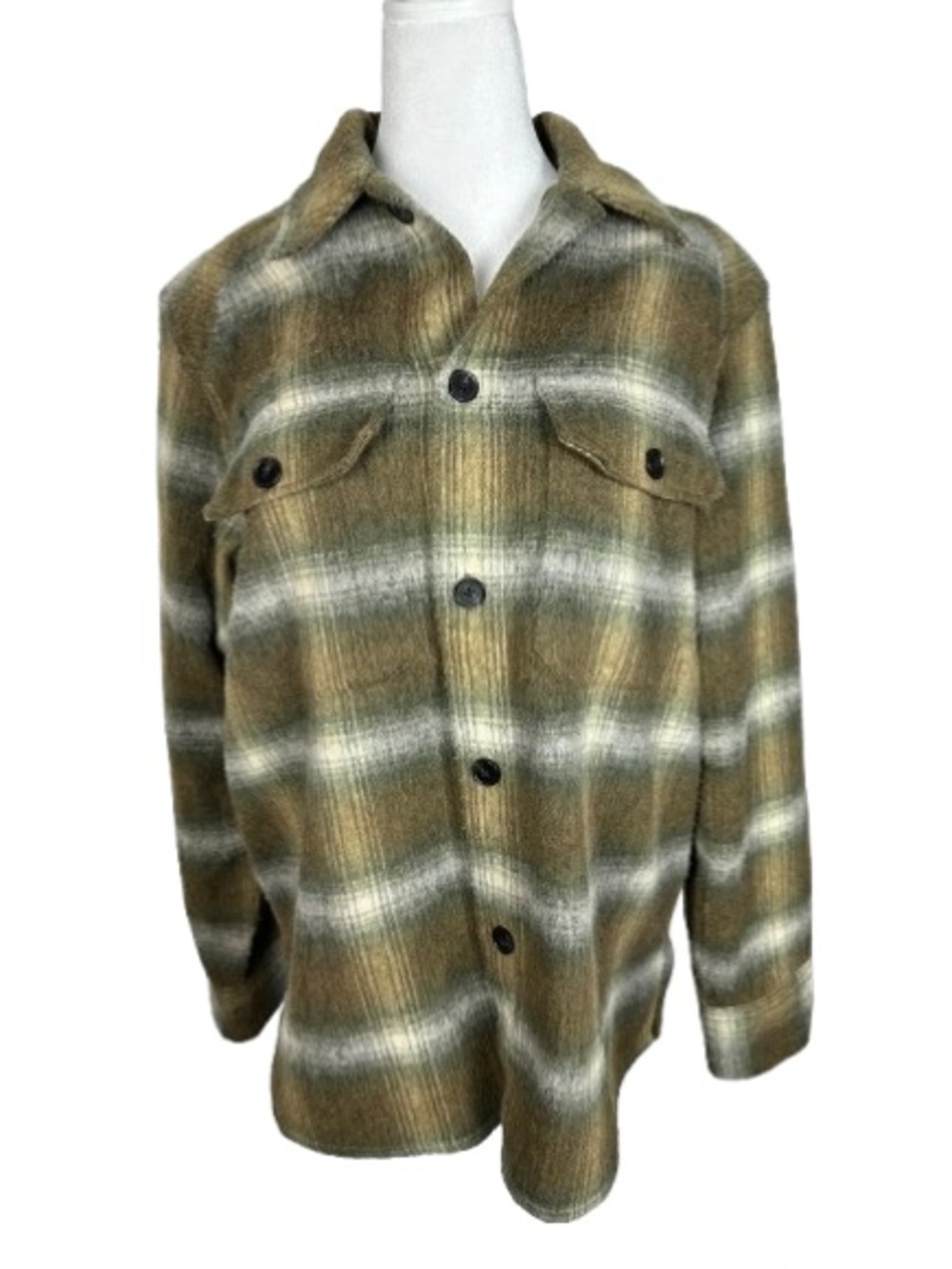 All Saints Olive and Cream Plaid Shacket Size L